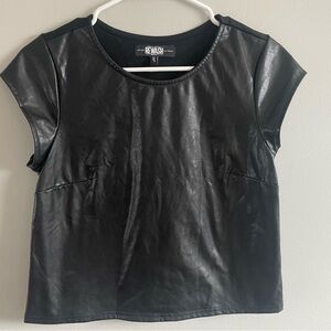 Rewash Sleek Black Faux Leather Crop Top